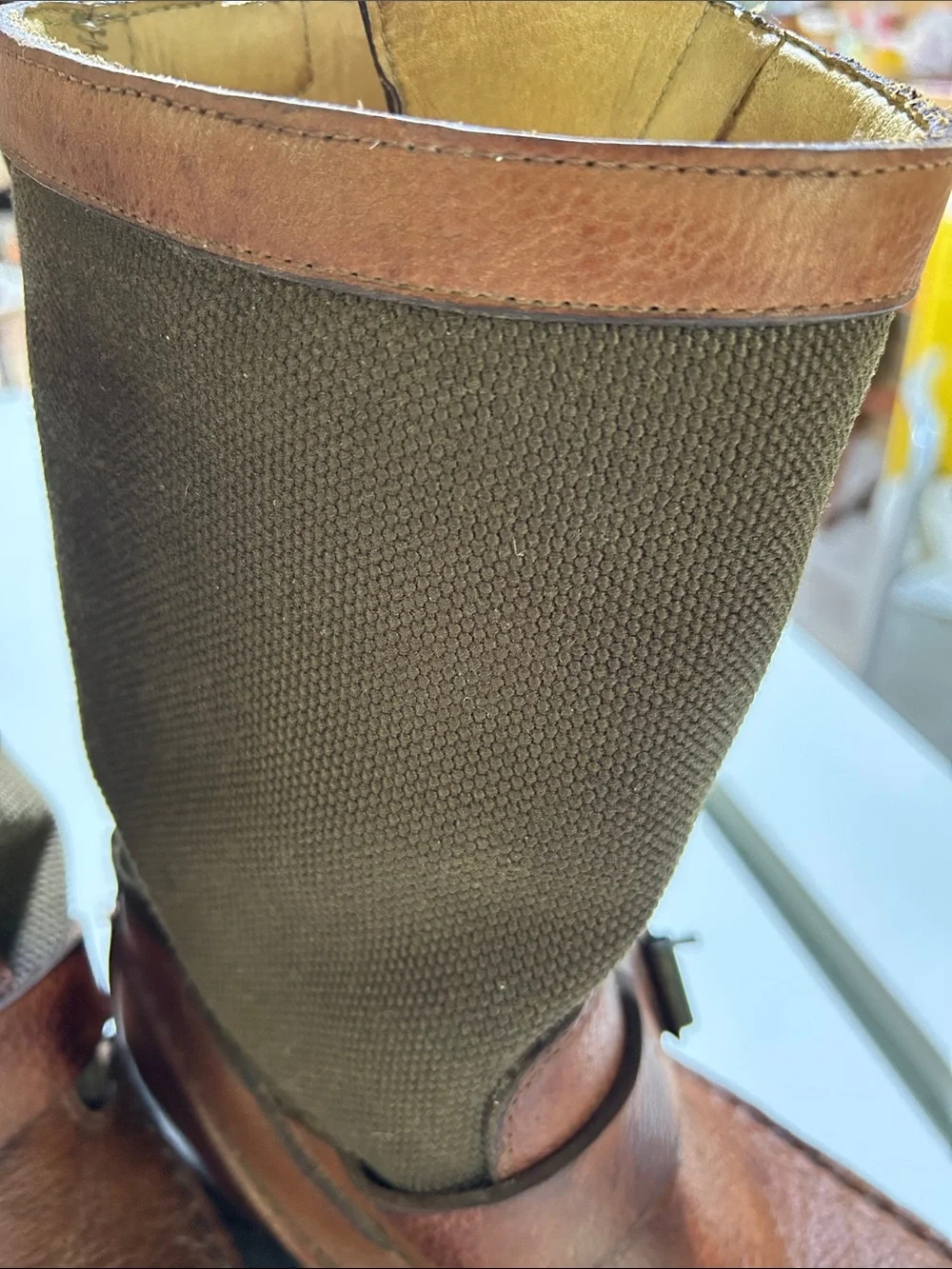 Chippewa Snake Boots Brown / Olive Canvas Leather Boots 6EE